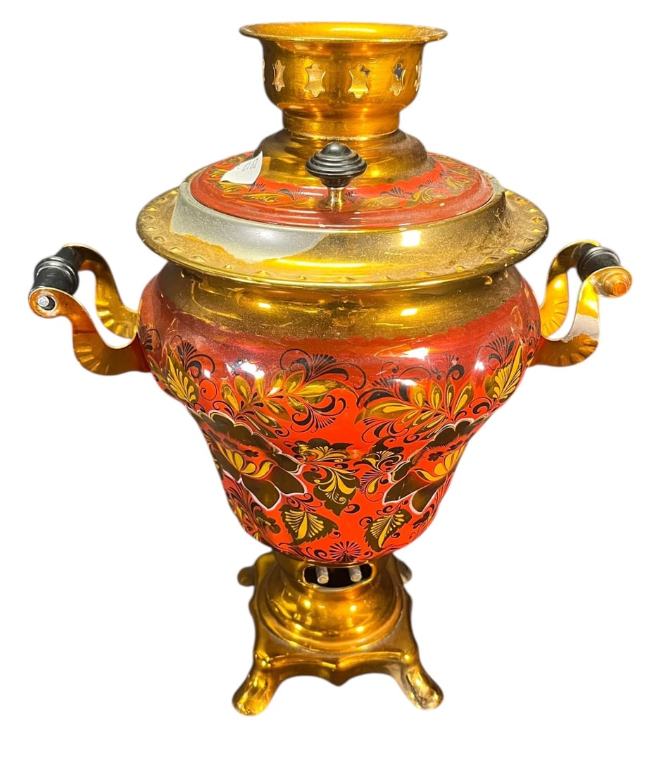RUSSIAN ELECTRIC SOMOVAR PAINTED TEAPOT: RUSSIAN ELECTRIC SOMOVAR PAINTED TEAPOT. Height: 15 in. by Width: 13 in. by Depth: 13 in.