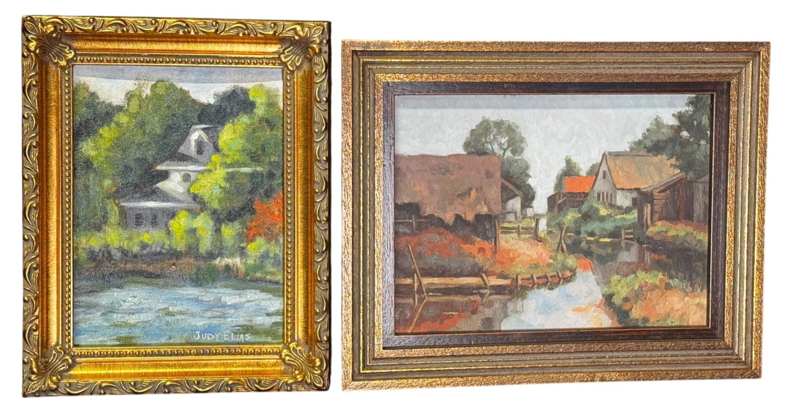 2 OIL ON CANVAS , RIVER L SCENE AND HOUSE ON THE L (1 of 6)