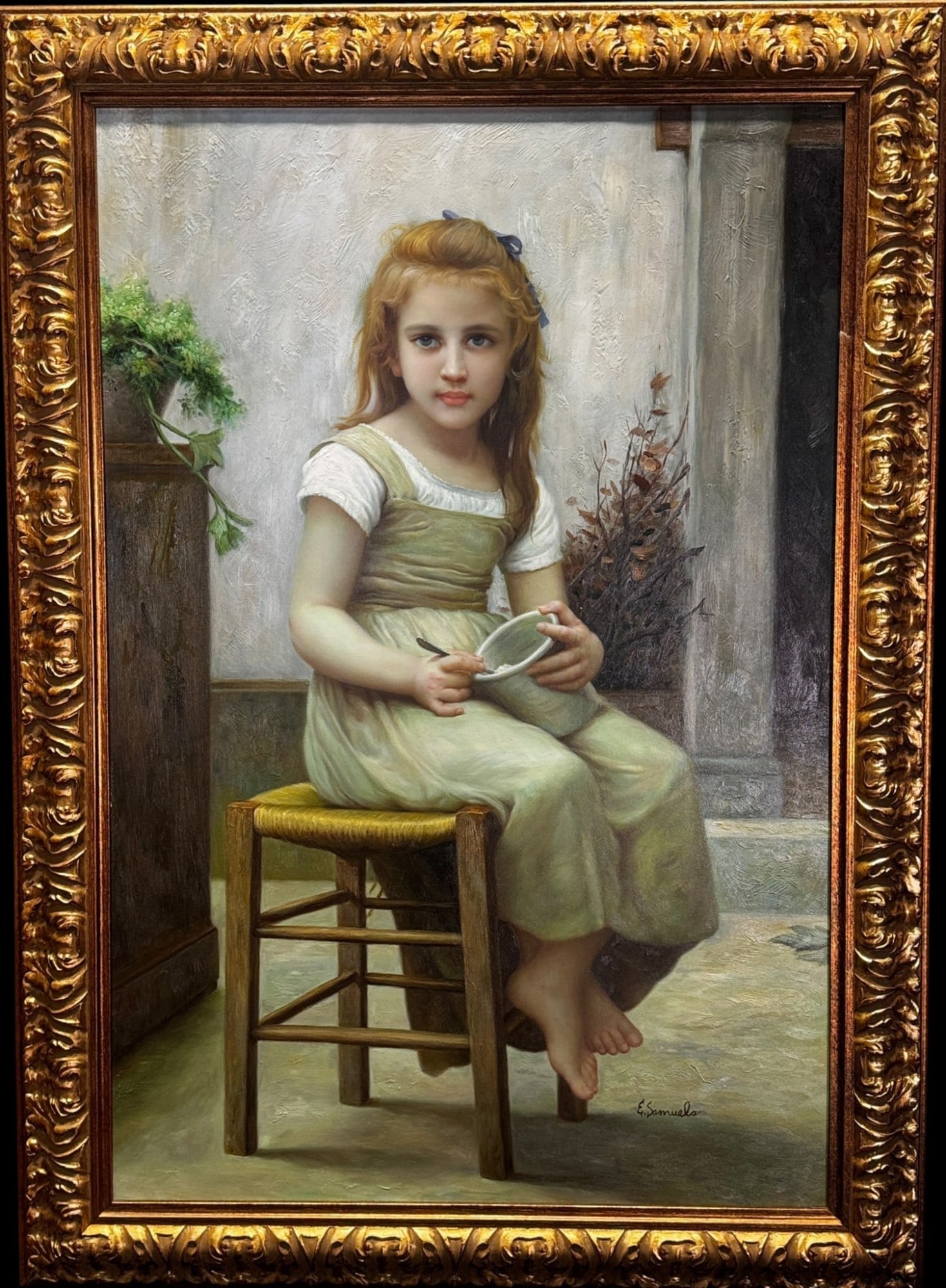 PAINTING OF A YOUNG GIRL, OIL ON CANVAS, SIGNED: PAINTING OF A YOUNG GIRL, OIL ON CANVAS, SIGNED LOWER LEFT. Height: 43 in. by Width: 30 IN.