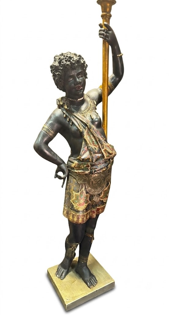 ANTIQUE WOOD CARVED FEMALE POLYCHROME BLACKAMOOR (1 of 5)