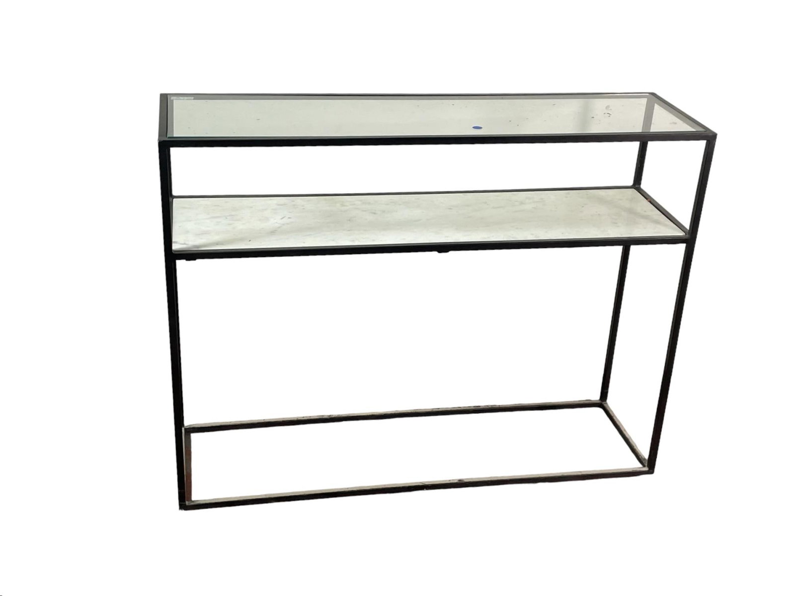 CONTEMPORARY GLASS AND MARBLE CONSOLE TABLE: CONTEMPORARY GLASS AND MARBLE CONSOLE TABLE. Height: 32 in. by Width: 42 in. by Depth: 12 in.