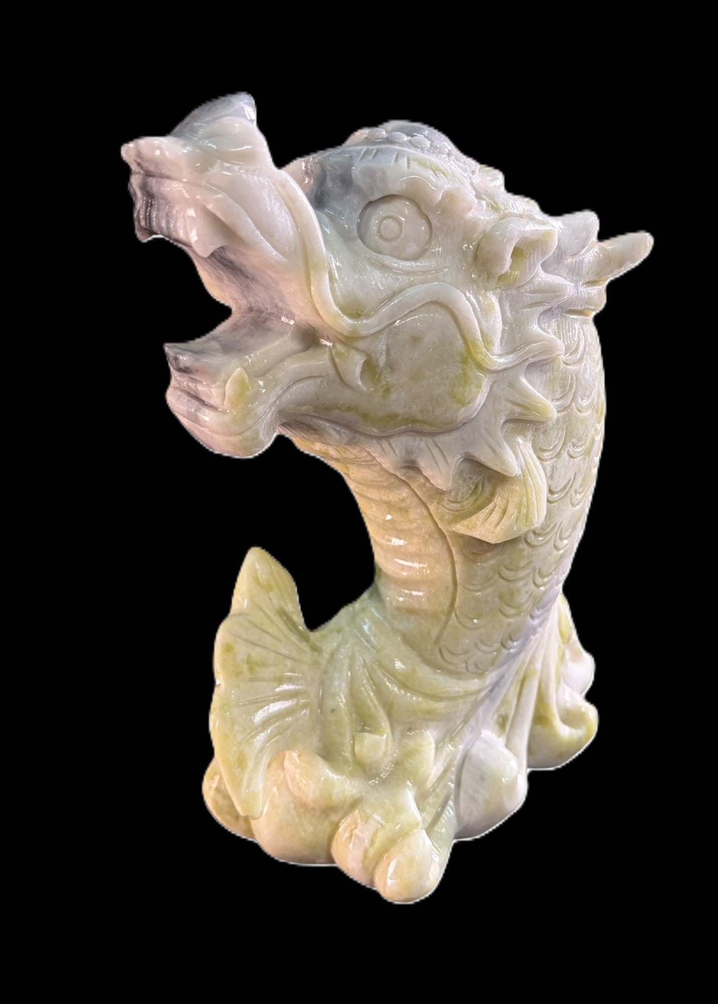 LAUTIAN JADE QUARTZ DRAGON: LAUTIAN JADE QUARTZ DRAGON. 7.2 lbs. Height: 9.5 in. by Width: 7 in. by Depth: 4 in.