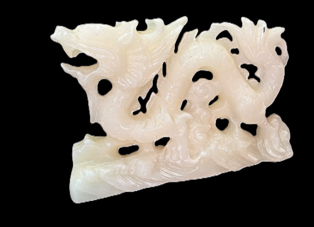 HEITAN JADE CHINESE CARVING OF DRAGON: HEITAN JADE CHINESE CARVING OF DRAGON. 3.6 lbs. Height: 6.5 in. by Width: 9 in. by Depth: 1 IN.