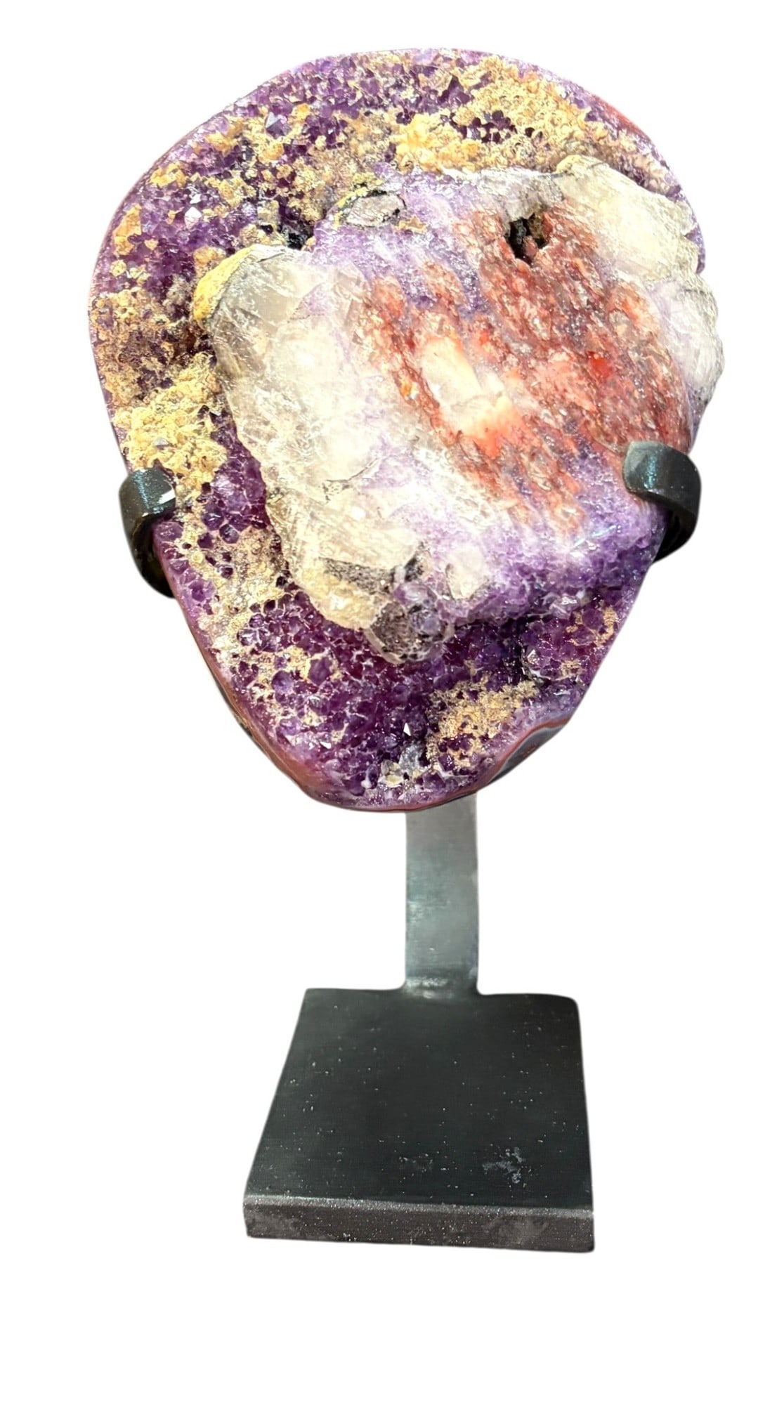AMETHYST ON IRON STAND: AMETHYST ON IRON STAND. 6.0 lbs Height: 9 in. by Width: 6 in. by Depth: 4 in.
