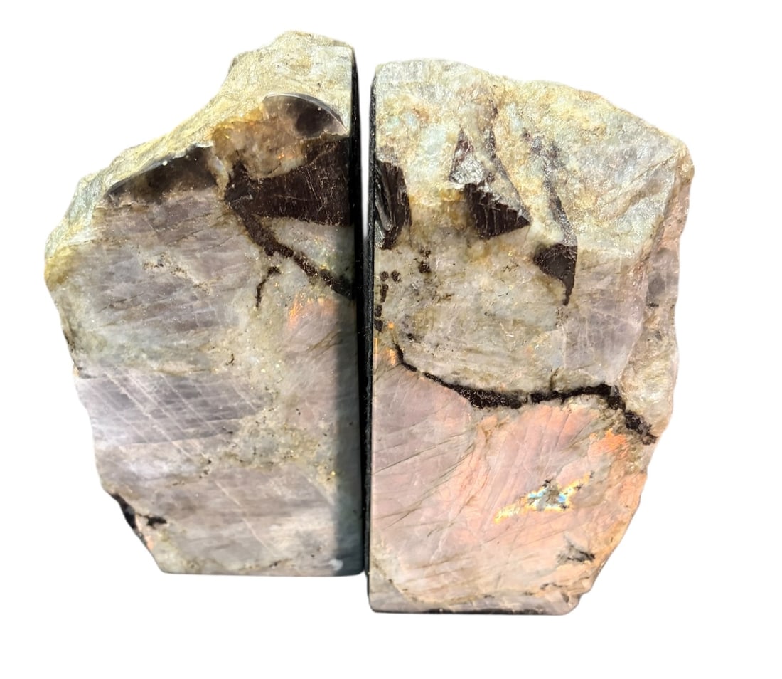 BLACK RUTILATED ROUGH EARTH CRYSTAL BOOKENDS: BLACK RUTILATED ROUGH EARTH CRYSTAL BOOKENDS. 8.9 lbs. Height: 6.5 in. by Width: 3.5 in. by Depth: 3 in.