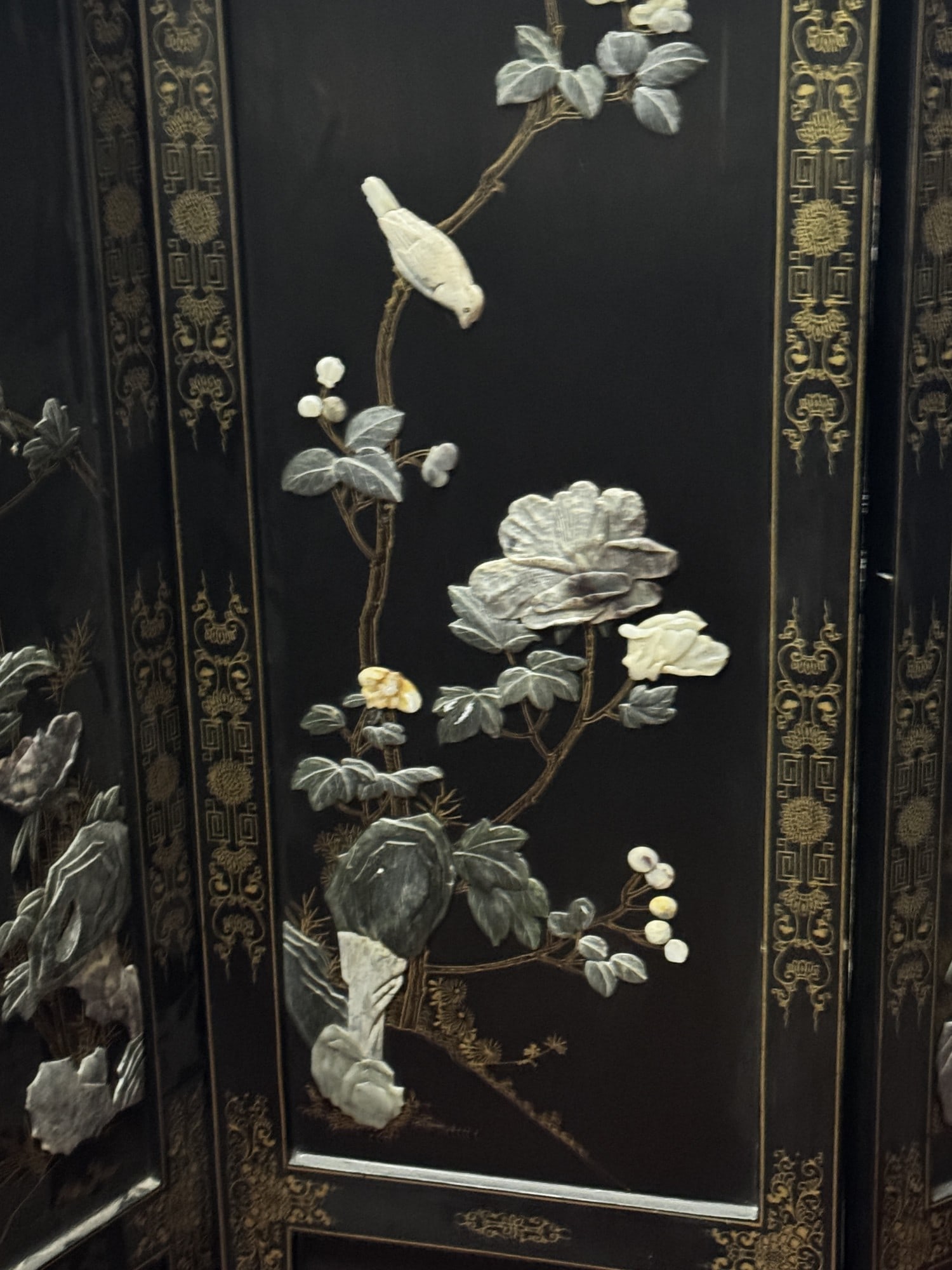 CHINESE 6 PANEL SCREEN WITH JADE - 2
