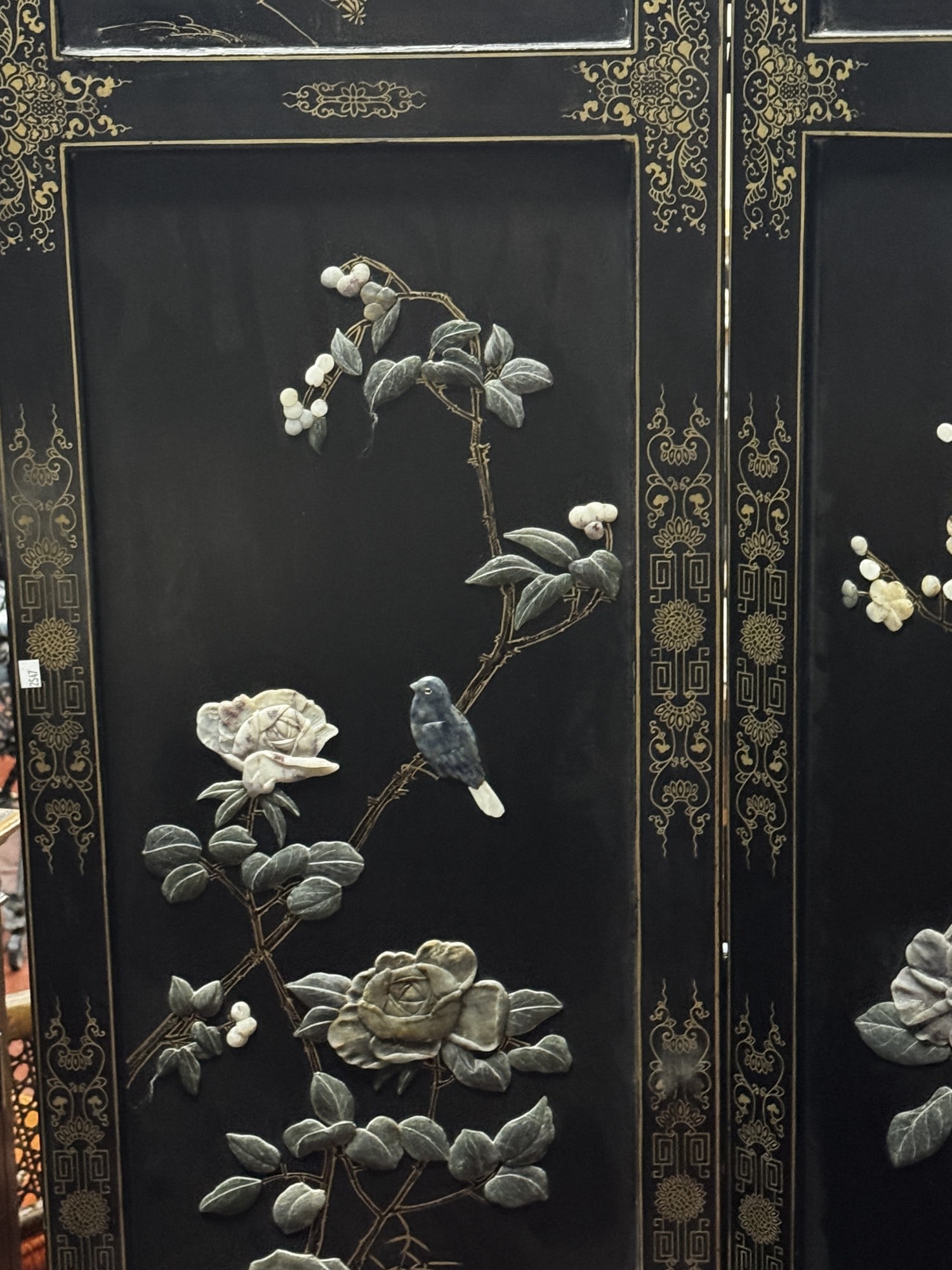 CHINESE 6 PANEL SCREEN WITH JADE - 3