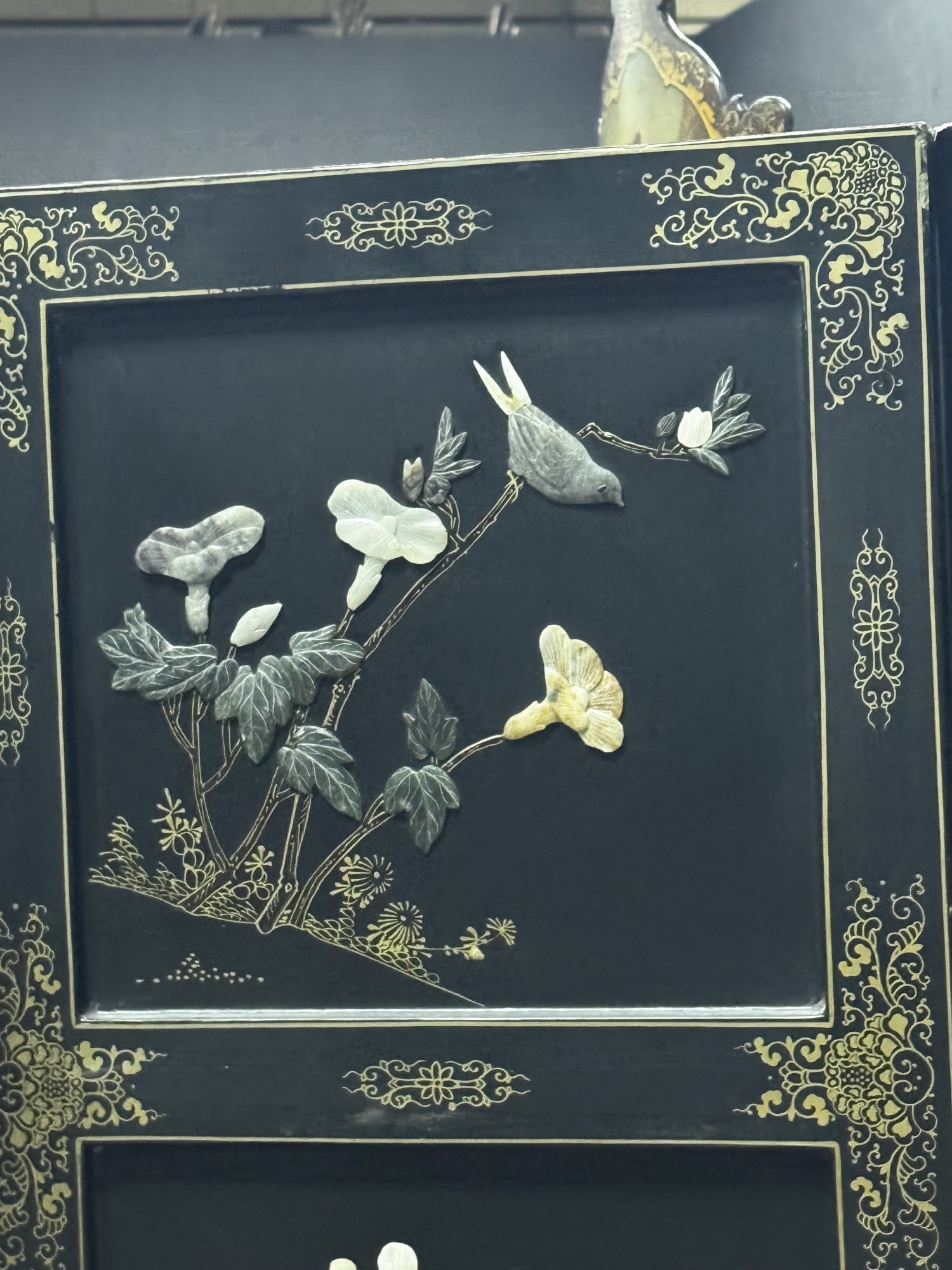 CHINESE 6 PANEL SCREEN WITH JADE - 5