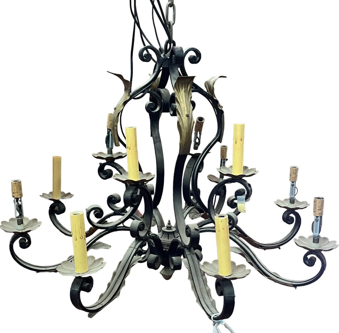 VINTAGE WROUGHT IRON CHANDELIER: VINTAGE WROUGHT IRON CHANDELIER. Height: 24 in. by Width: 29 in.