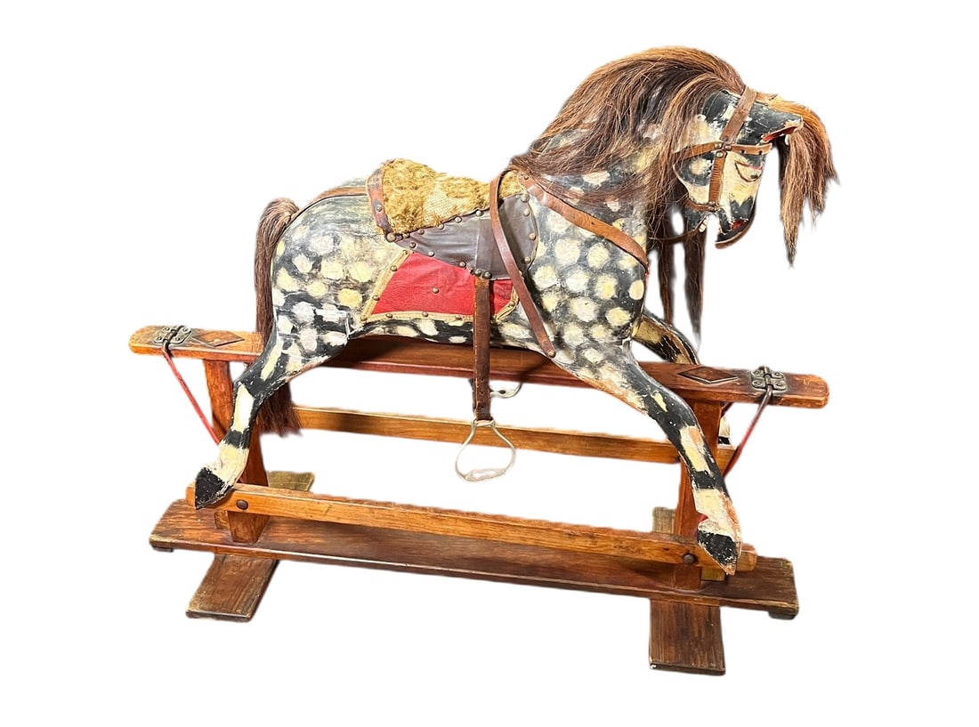 VINTAGE HORSE GLIDER: VINTAGE HORSE GLIDER. Height: 40 in. by Width: 16 in. by Depth: 43 in.
