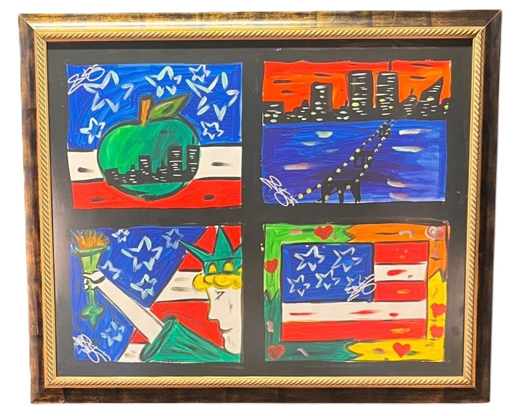 STANLEY KING "USA SUITE" ACRYLIC ON PAPER: STANLEY KING "USA SUITE" ACRYLIC ON PAPER, ORIGINAL PAINTING, 2001. COA FROM WEST-EAST GALLERY EN VERSO. Height: 37 & 31 in. by Width: 44.5 & 38.5 in. by Depth: 1 1/4 in.