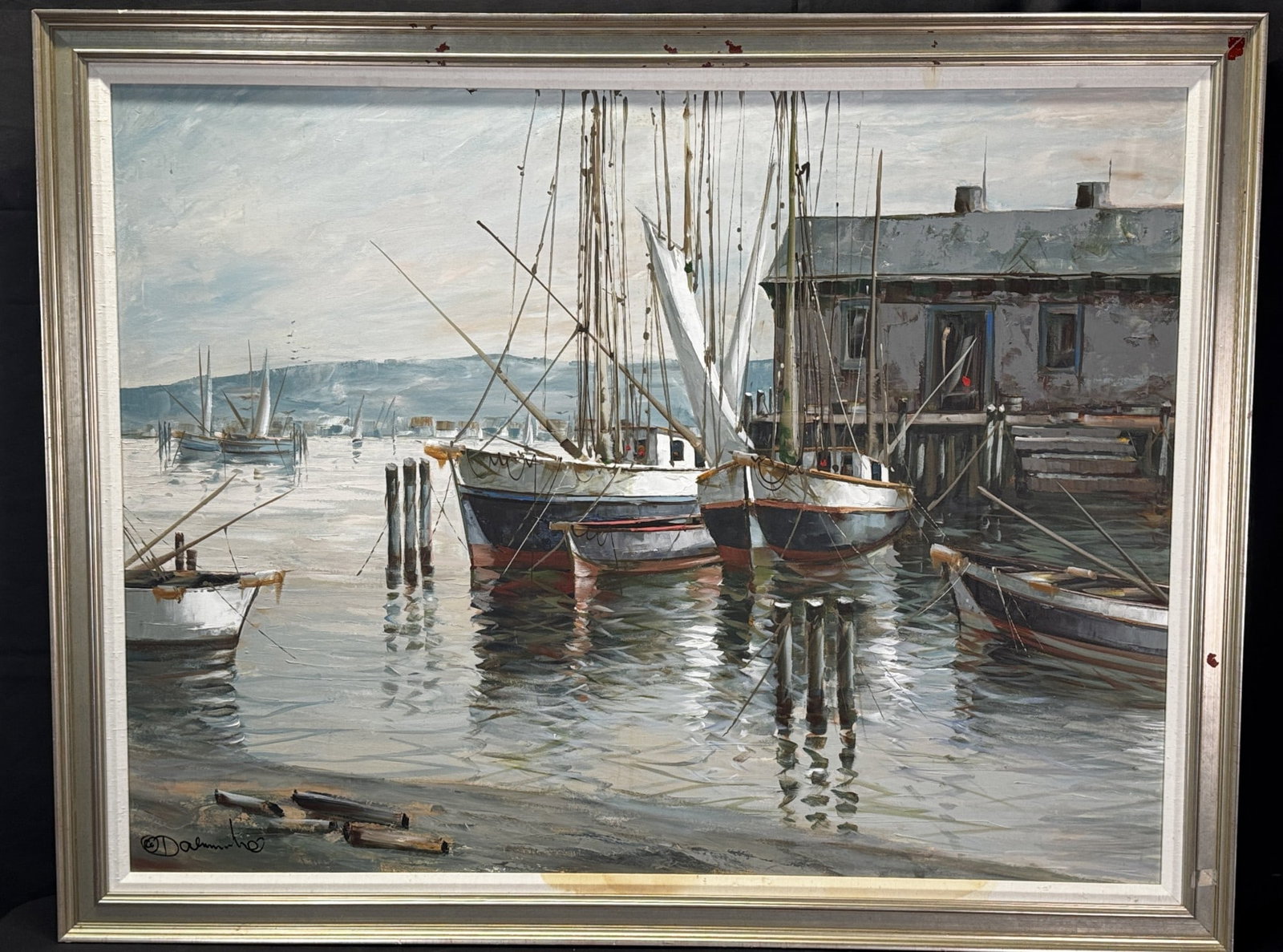 OIL ON CANVAS MARINA SCENE: OIL ON CANVAS MARINA SCENE Height: 41 in. by Width: 52