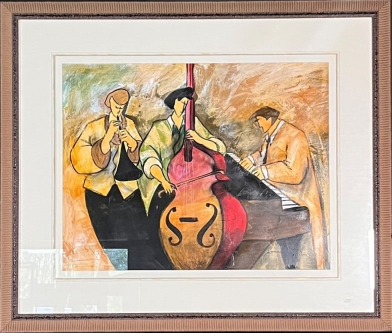 FRAMED AND MATTED LARGE MUSICAL PRINT: FRAMED AND MATTED LARGE MUSICAL PRINT. Height: 44.5 in. by Width: 53 in.