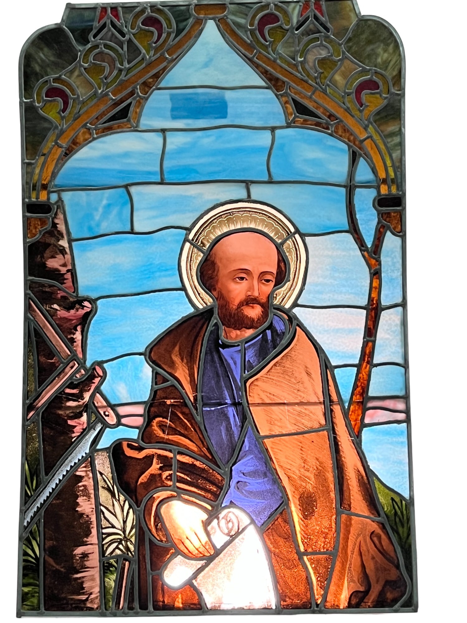 19th CENTURY STAINED GLASS PANEL: 19th CENTURY STAINED GLASS PANEL. Height: 45.5 in. by Width: 29