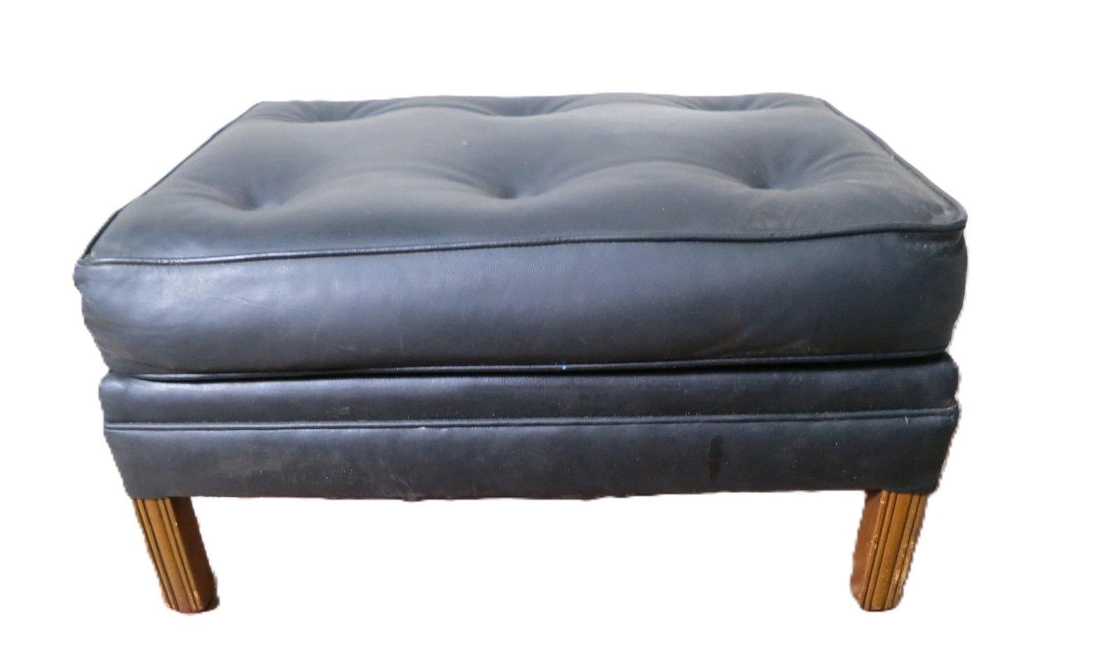 BLUE LEATHER OTTOMAN (1 of 2)