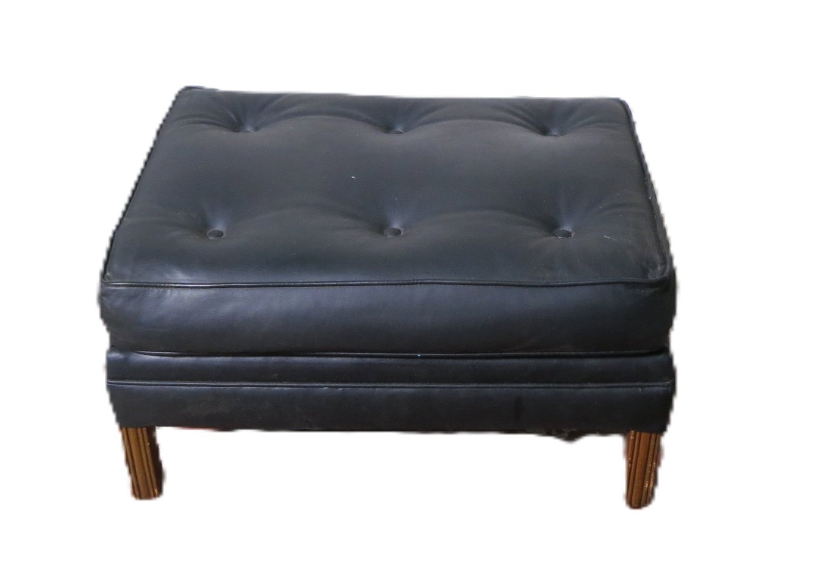 BLUE LEATHER OTTOMAN - 2