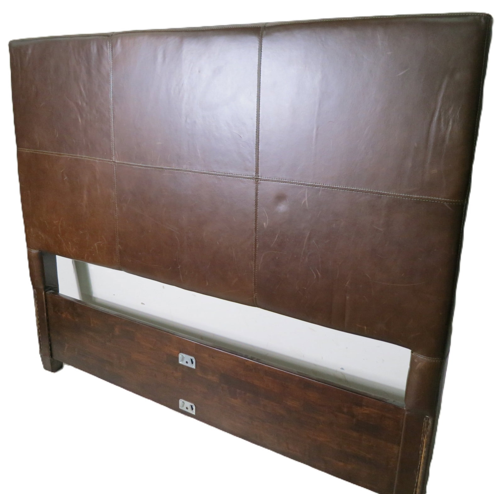 BROWN LEATHER QUEEN HEADBOARD (1 of 3)