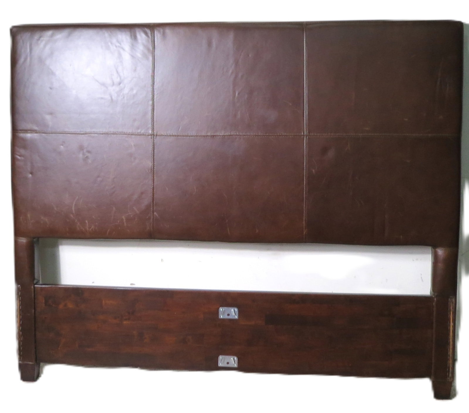 BROWN LEATHER QUEEN HEADBOARD - 2