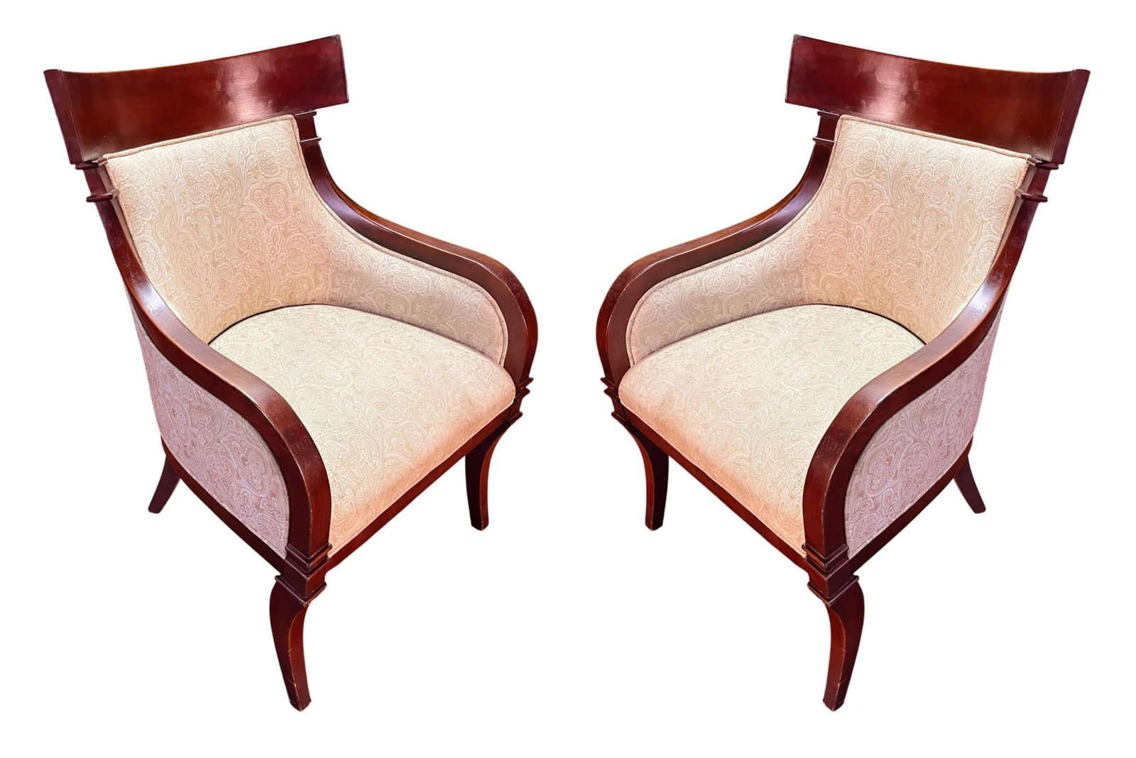 PAIR OF EMPIRE WALNUT UPHOLSTERED ARM CHAIRS (1 of 7)