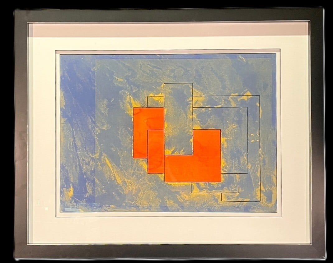ABSTRACT SIGNED BY ARTIST LITHOGRAPH: ABSTRACT SIGNED BY ILLEGIBAL SIGNATURE LITHOGRAPH, EDITION#34/50, 1970. Height: 30 in. by Width: 37.5 in. by Depth: 1 IN.