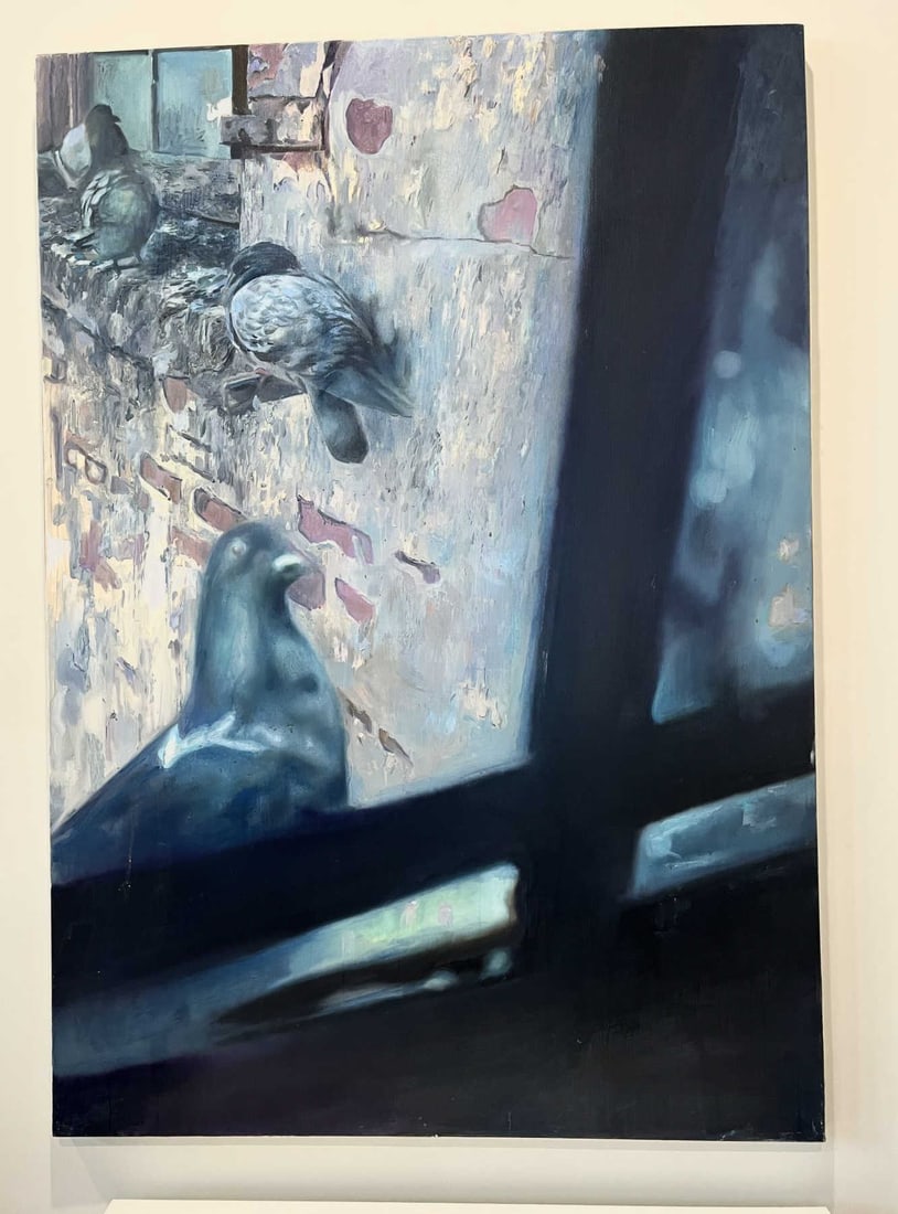 YIGAL OZERI, "CURIOUS PIGEON" OIL ON LINEN, 2004: YIGAL OZERI, "CURIOUS PIGEON" OIL ON LINEN,2004. 60x42 in. THIS LOT ALSO COMES WITH A BOOK FEATURING WORKS BY YIGAL OZERI WITH THIS PAINTING FEATURED IN IT AS WELL. Height: 60 in. by Width: 42 in.