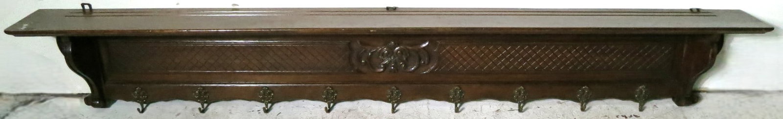 19TH C. OAK HAT RACK SHELF (1 of 3)