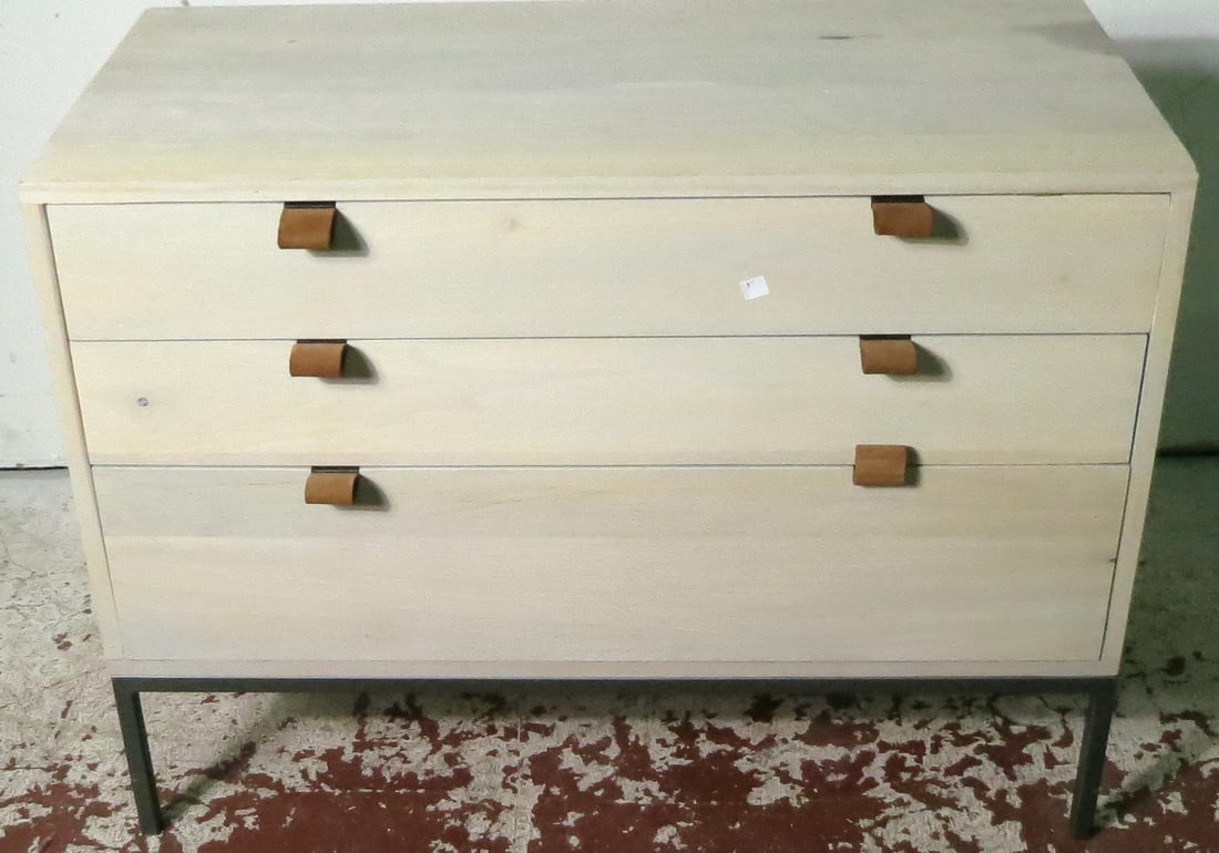 3 DRAWER CHEST WITH LEATHER PULLS: 3 DRAWER CHEST WITH LEATHER PULLS Height: 26 in. by Width: 35 in. by Depth: 18