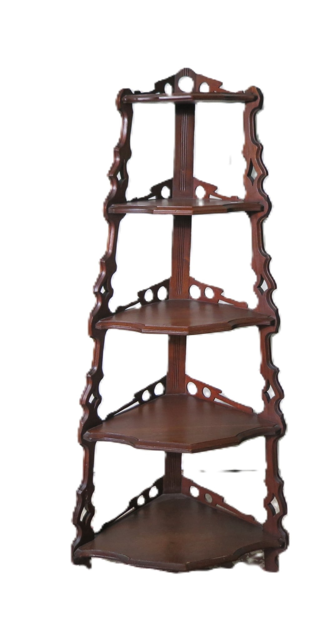 VICTORIAN CORNER WHATNOT STAND: VICTORIAN CORNER WHATNOT STAND Height: 60 in. by Width: 26 in. by Depth: 17
