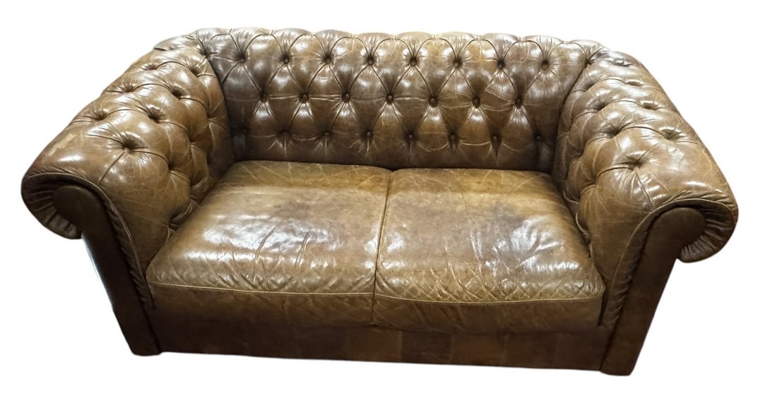 CHESTERFIELD LEATHER BUTTON-TUFTED LOVESEAT (1 of 2)