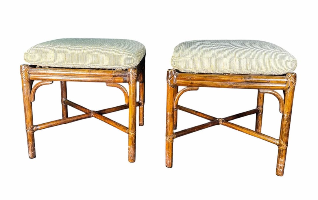 PAIR OF OTTOMANS MID-CENTURY MODERN, LEATHER WRAPP (1 of 3)
