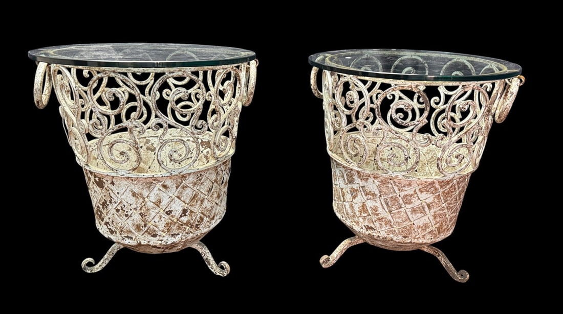 CONTEMPORARY IRON SIDE TABLES WITH GLASS TOP (1 of 4)