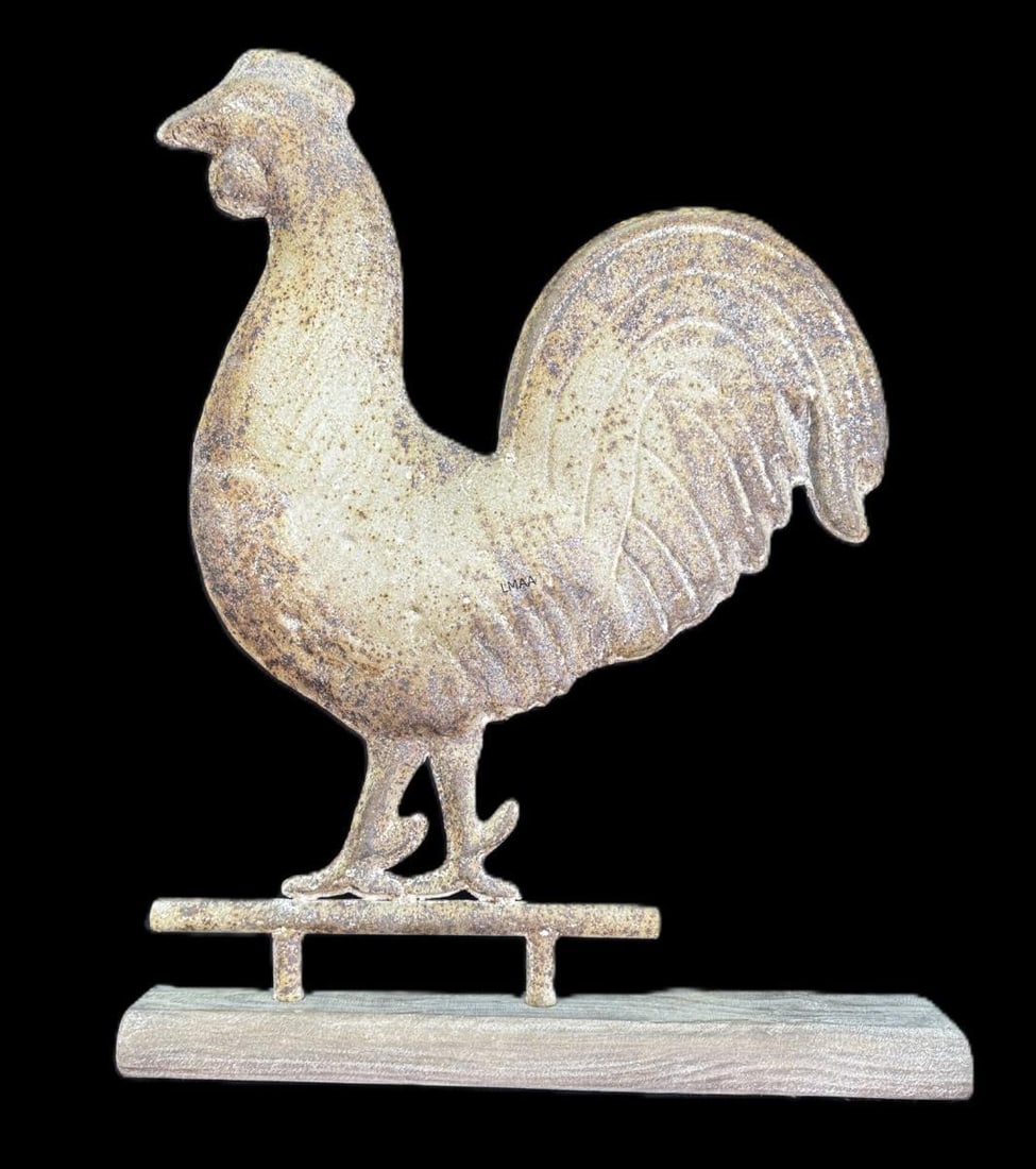 TIN WEATHERVANE DECORATIVE ROOSTER: TIN WEATHERVANE DECORATIVE ROOSTER Height: 28 in. by Width: 22 in. by Depth: 4 in.