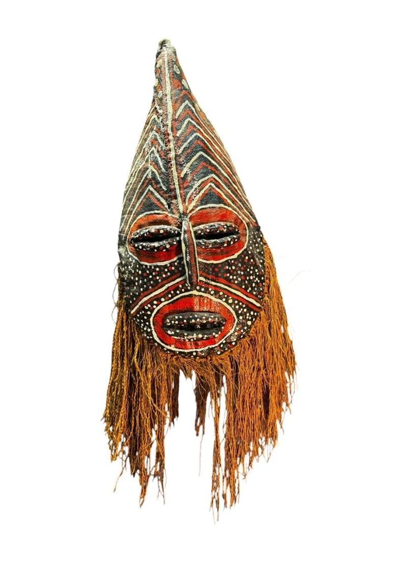 AFRICAN HEAD DRESS ON STAND: AFRICAN HEAD DRESS ON STAND Height: 54