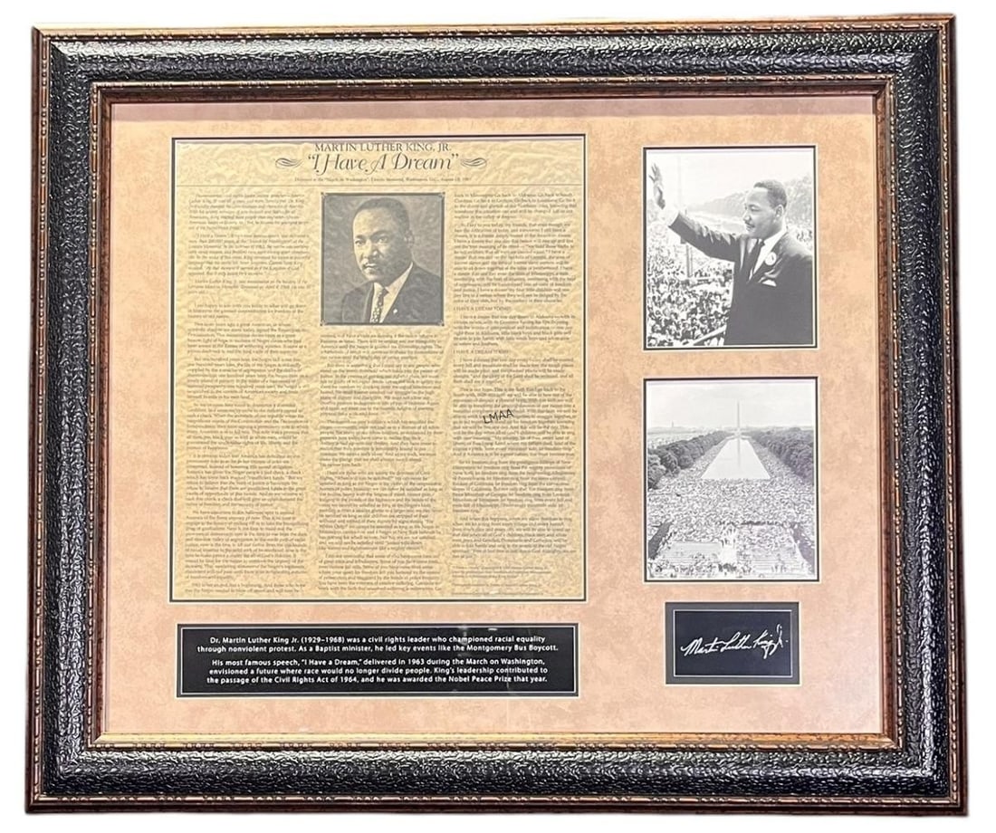 MLK MEMORABILIA FRAMED: MLK MEMORABILIA FRAMED Height: 24.5 in. by Width: 28.5 in. by Depth: 1 IN.