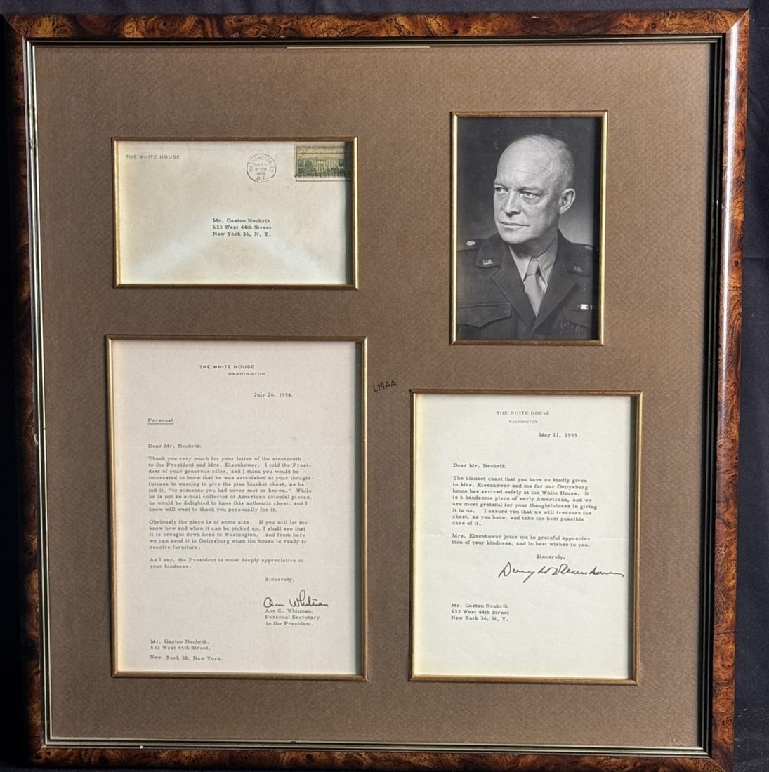 WHITE HOUSE LETTER AND DWIGHT D EISENHOWER SIGNED: WHITE HOUSE LETTER AND DWIGHT D EISENHOWER SIGNED LETTER 1955 Height: 22 in. by Width: 22