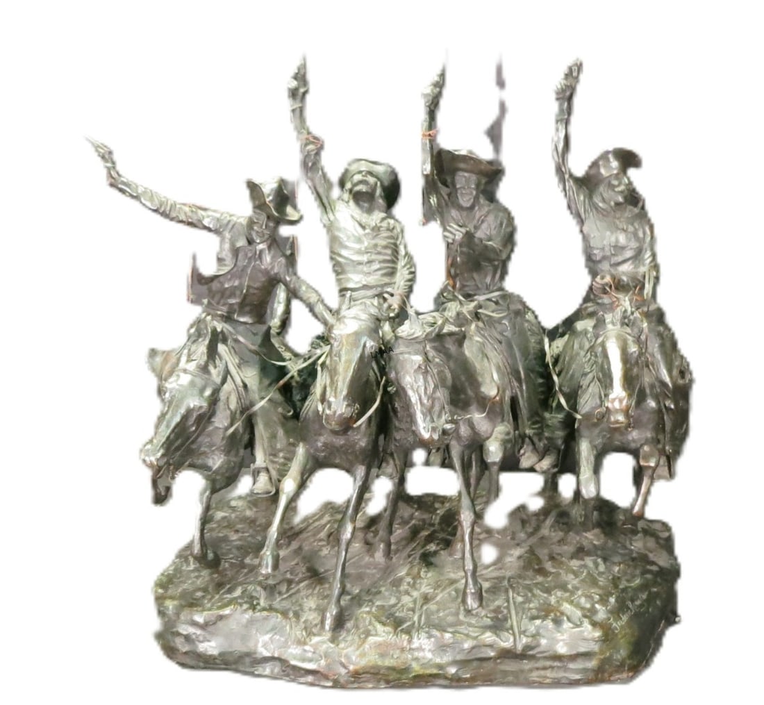 FREDRICK REMINGTON "COMING THROUGH THE RYE" BRONZE: FREDRICK REMINGTON "COMING THROUGH THE RYE" BRONZE, @ 1979 VERY NICE QUALITY LOST WAX CASTING. Height: 29 in. by Width: 29
