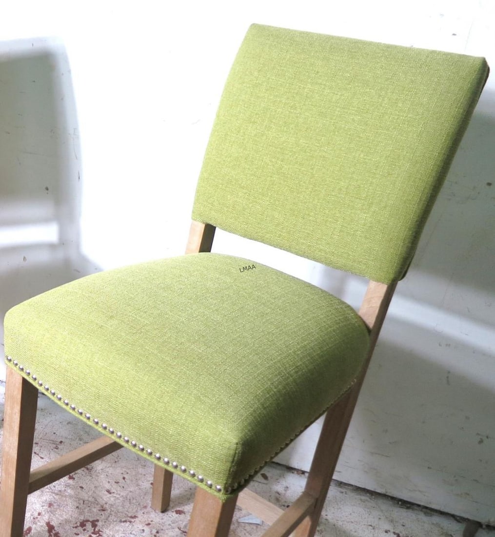 2 GREEN UPHOLSTERED BAR STOOLS - 2