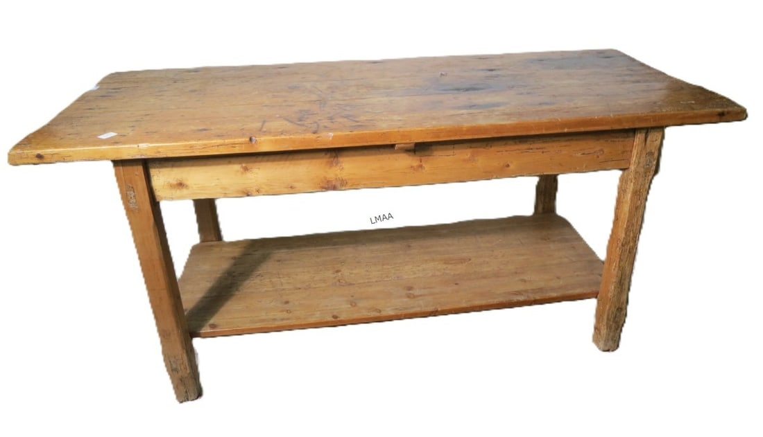18TH/19TH C. PRIMITIVE FARM TABLE WITH MORTISE: 18TH/19TH C. PRIMITIVE FARM TABLE WITH MORTISE AND TENON JOINT