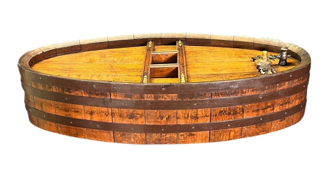 19TH CENTURY FRENCH WINE BARREL: 19TH CENTURY FRENCH WINE BARREL. Height: 10 in. by Width: 44 in. by Depth: 20.5 in.