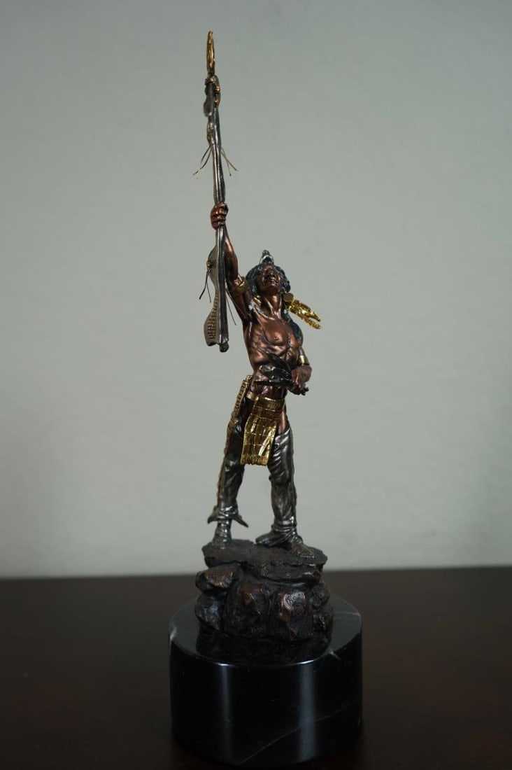 "Spirit of the Wolf" by Don Polla: Spirit of the Wolf by Don Polla Sculpture on black marble base 50/1000 (8) Height: 13" in. by Width: 4"