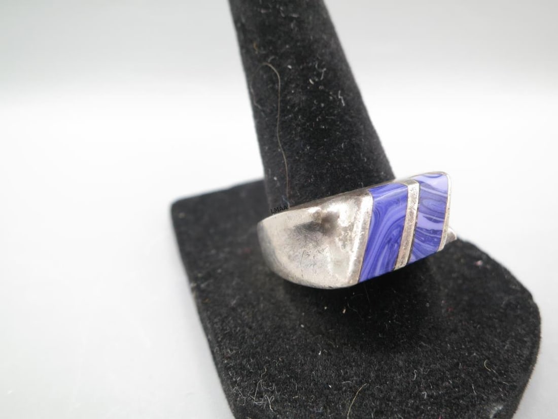 MEN'S STERLING DIAGONALLY SET LAPIS/QUARTZ RING - 3