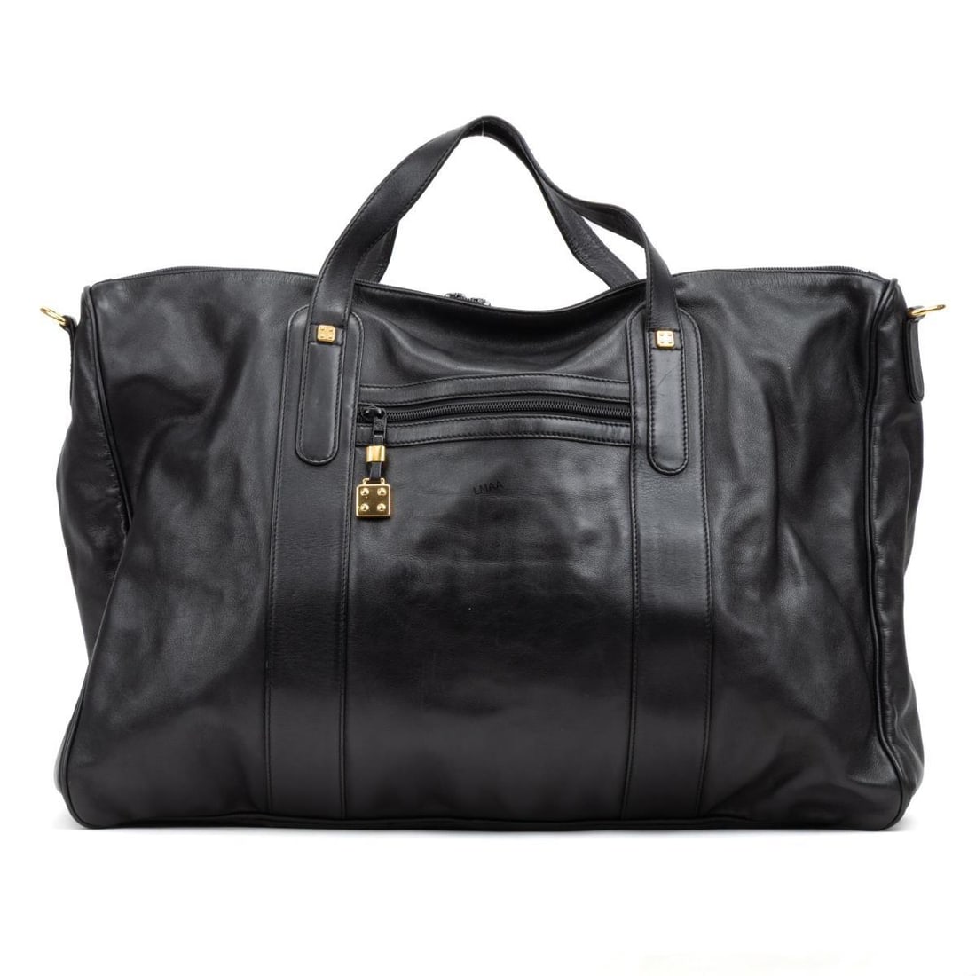 Loewe Large Weekend Tote Shoulder bag: Loewe Large Weekend Tote Shoulder bag. Made from Grained Calfskin Leather with Black Leather straps/handles and Gold hardware. Dimensions: 50*35*20cm. Accessories include: Strap, Cadenas, Keys in