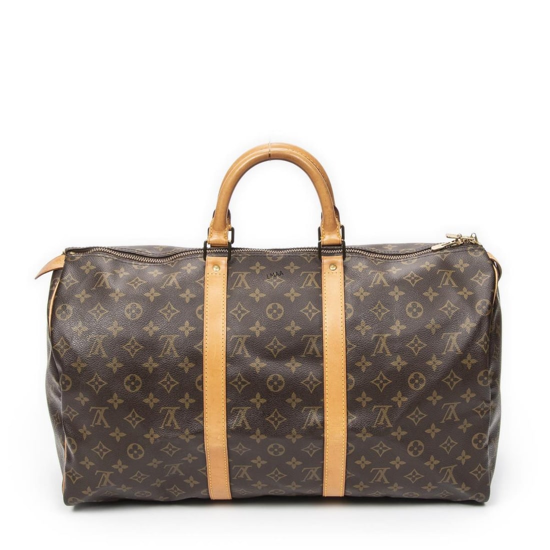 Louis Vuitton Keepall Travel Bag: Louis Vuitton Keepall Travel Bag. Made from Monogram Canvas with Vachetta straps/handles and Golden Brass hardware. Dimensions: 50*27*22cm. Accessories include: None. Condition Rating = A. Country of 