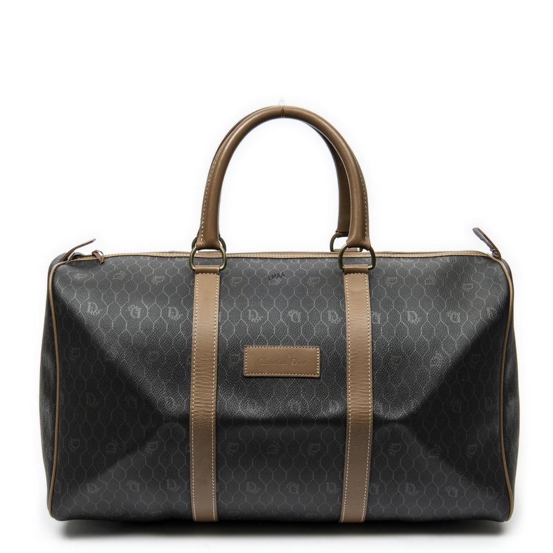 Dior Medium Vintage Travel Boston: Dior Medium Vintage Travel Boston Travel Bag. Made from Honeycomb Coated Canvas with Brown Leather straps/handles and Gold hardware. Dimensions: 46*25*21cm. Accessories include: None. Condition