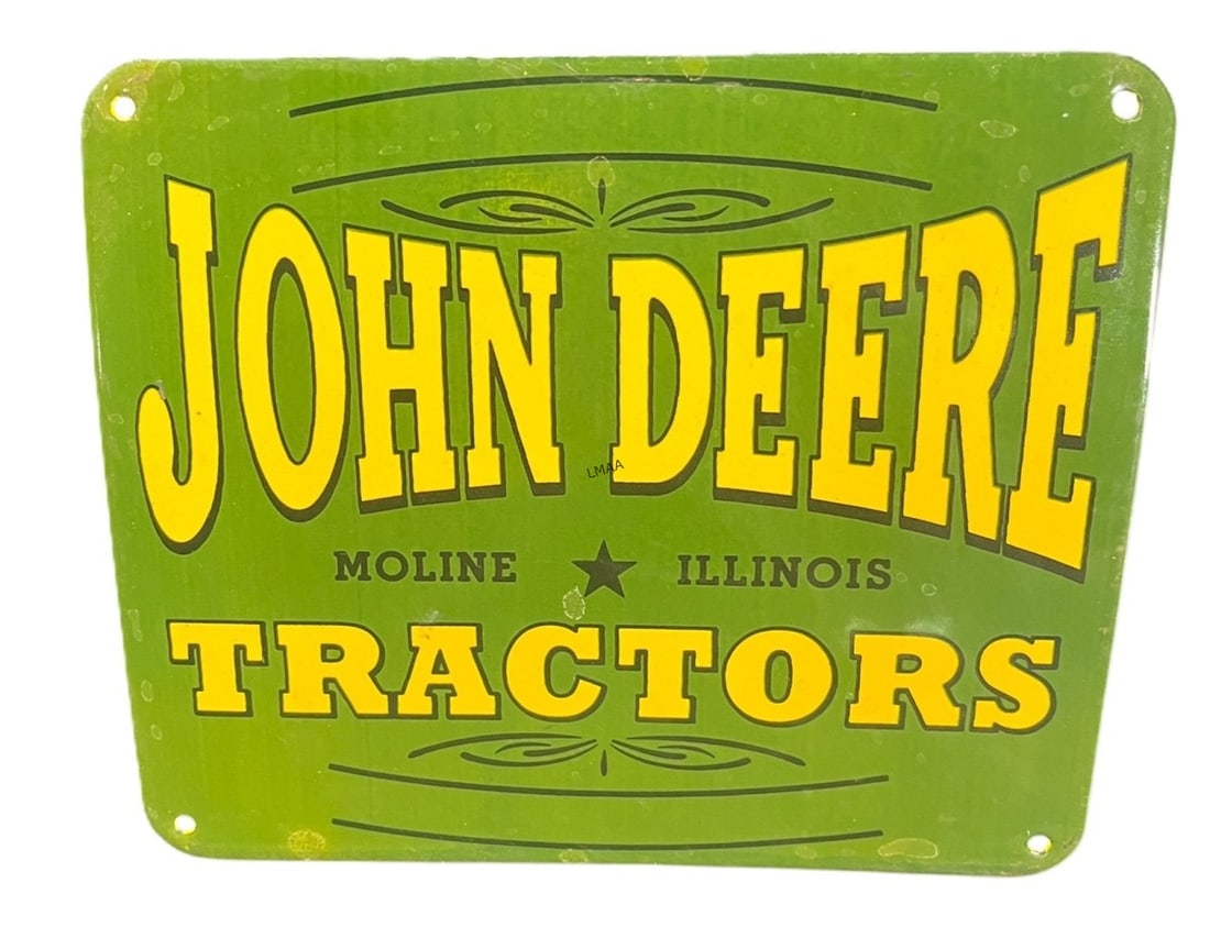 JOHN DEERE METAL SIGN: JOHN DEERE METAL SIGN Height: 9.5 in. by Width: 11 in.