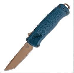 Shootout FDE/PL OTF Crater Blue Knife: Benchmade Shootout FDE/PL OTF 3.51" Crater Blue Knife. Grivory; Tanto CPM-CruWear blade Benchmade