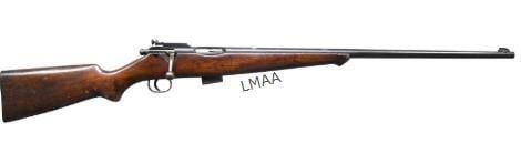 SPORTER BOLT-ACTION RIFLE: SPORTER BOLT-ACTION RIFLE. Cal. 32-20. Bbl. 24". Bead front sight w/ aftermarket receiver mounted peep sight. Schnable tipped walnut stock w/ steel buttplate. MAGS: 1 detachable 4 rd. CONDITION: 80% d
