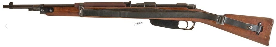 Terni M38 Fucile Corto 7.35x51 Carcano carbine: Terni M38 Fucile Corto 7.35x51 Carcano carbine (c. 1939; w/ matching stock; period sling; soft case; refinished-moderate wear commensurate w/ age & use; brown patina; bore has moderate frosting. 21 in