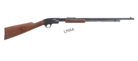 STEVENS MODEL 75 .22 S-L-LR CALIBER RIFLE: STEVENS MODEL 75 .22 S-L-LR CALIBER RIFLE Stevens Model 75 .22 S-L-LR caliber pump action rifle. Blued finish. Wood stocks. Adjustable rear sight. Caliber / Gauge: 22 S-L-LR, Barrel Length: 24"