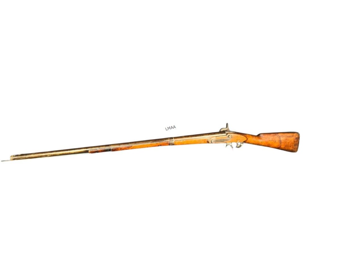 VIRGINIA MANUFACTORY 2nd MODEL CONVERSION RIFLE: 1820 Virginia Manufactory 2nd Model .75 caliber percussion conversion rifle. Lock plate stamped Richmond / 1820 and Virginia / Manufactory. Wood stock. Steel butt plate. Sling swivel. Ram rod. Fixed s